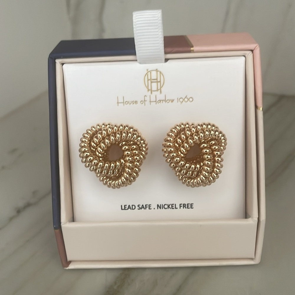 New House Of Harlow 1960 Gold Style Twisted Double Knot Earrings